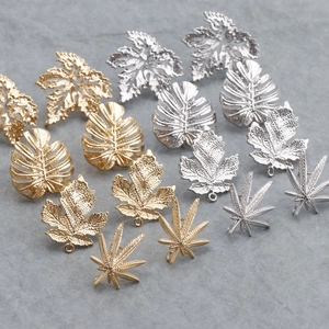 Vintage Copper Leaf Pendants For DIY Earring Jewelry Making 18k Gold Silver Plated Maple Monstera Shape Jewelry Findings