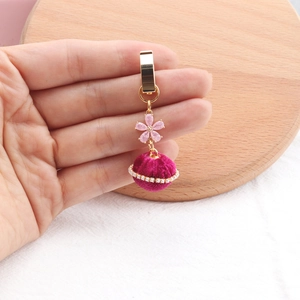 18k gold plated four-leaf flower pendant with pink crystal and velvet globe charm