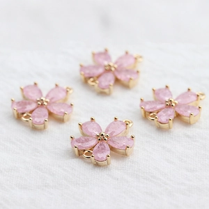 18k gold plated pink zircon clover flower pendants for DIY jewelry making