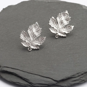 Silver leaf charms with ring connectors for jewelry making in 18k gold plating finish