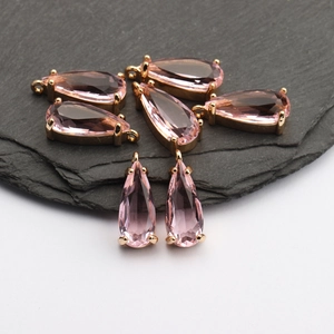 Roze glazen druppelhangers met 18k goudlaag voor het maken van DIY-sieraden