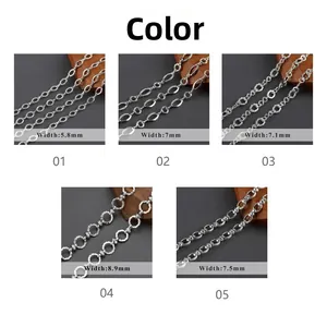 Macro detail showing different widths of silver chain link styles for DIY jewelry making