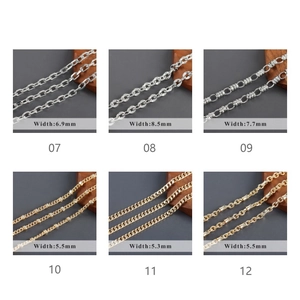 Macro comparison of six punk style gold and silver chain designs with width measurements