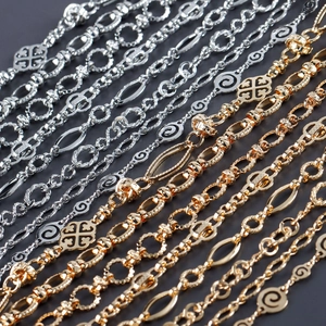 18K Gold Plated Copper Hollow Out Geometric Chain Punk Exaggerated Clover Heart Spiral Pattern Metal Link Chain Jewelry Making Materials