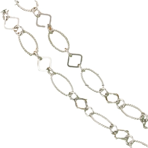 Polished silver textured twist chain link for DIY necklaces and bracelet crafts