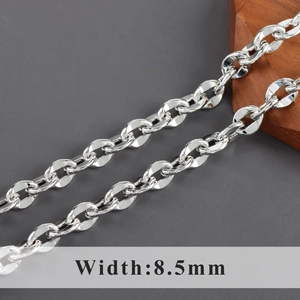 8.5mm silver punk hip-hop chain link necklace in polished rhodium plated copper