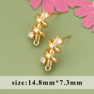 Boucles d'oreilles feuille spirale dorées 18K avec zircone pour bijoux DIY