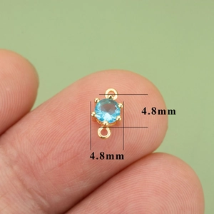 Mini 18k gold plated 4.8mm blue zircon pendant with double loops for jewelry making