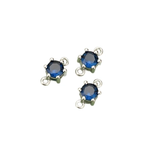 Mini 18k gold plated round blue zircon connectors for DIY jewelry making with dual loops