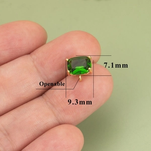 Smaragdgroene rechthoekige glazen bedel met 18k goudlaag en open ring voor DIY-sieraden