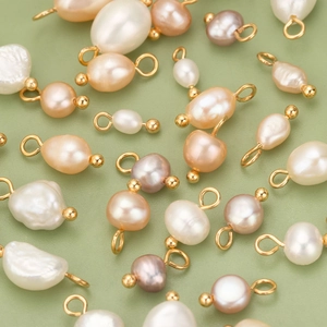 Pendenti in Perla Naturale d'Acqua Dolce Barocca Irregolare Lega Placcata Oro Charm DIY Componenti per Orecchini Collane Donna