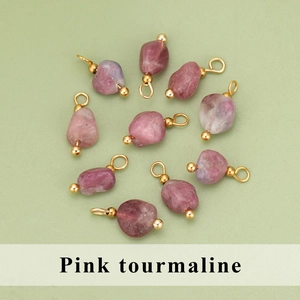 Handgefertigte rosa Turmalin-Anhänger mit Goldmetallringen für DIY-Schmuckherstellung