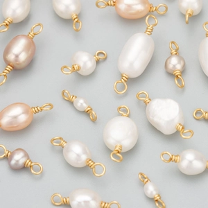 Connecteur Double Anneau en Perle d'Eau Douce Fait à la Main Pendentif Perle Baroque Irrégulière Enroulé de Fil pour Création de Bijoux DIY Bracelet Boucle d'Oreille