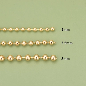Chaîne à billes plaquée or 18 carats pour bijoux DIY en tailles 2mm 2.5mm 3mm