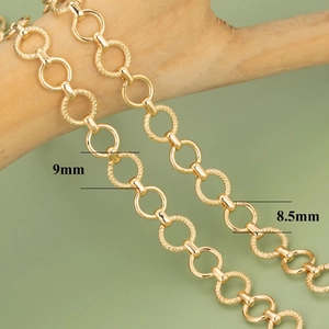 Polished 18k gold plated wide chain necklace with 9mm and 8.5mm textured rings