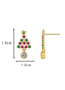 Détail de boucles d'oreilles sapin de Noël avec zircons, hauteur 1,9 cm et largeur 1,0 cm
