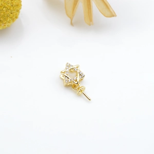 Hexagram Star Pendant Pin For Artificial Pearl DIY Jewelry Making Micro Pave Zirconia Copper Plated 18K Gold Rose Gold Platinum Findings