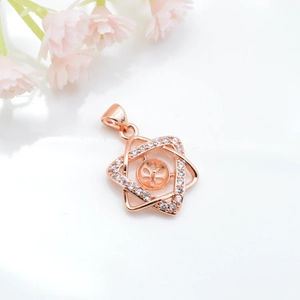 Ciondolo a stella esagonale in oro rosa con zirconi per montatura collana di perle