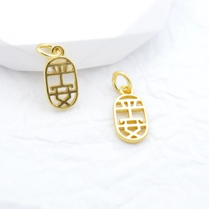 Gouden holle ovale hanger met Ping An-karakter voor DIY-sieraden kettingen