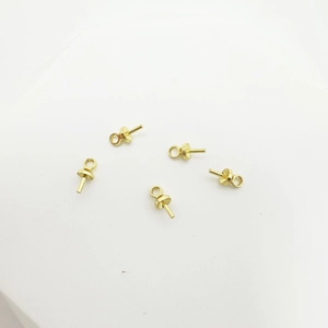 Five 18k gold plated pearl peg bails with eye pins for DIY jewelry making and earrings