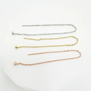 Minimalist Copper Electroplated Long Chain Threader Earrings With Mushroom Head Gold Silver Rose Gold Earring Findings Jewelry