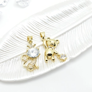 Cute Copper 18K Gold Plated Cartoon Cat Bear Pendants With Cubic Zirconia Star Crown Jewelry Making Pendant For Women