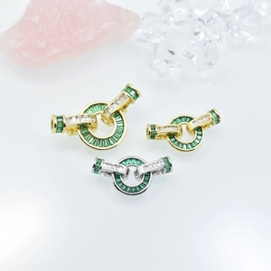 Copper Geometric Jewelry Clasp Connector With Green Rhinestone Minimalist DIY Jewelry Making Findings Gold Silver Clasp