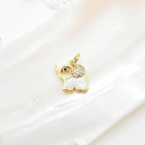 Exquisite 18k gold plated elephant pendant with white inlay and sparkling zircons