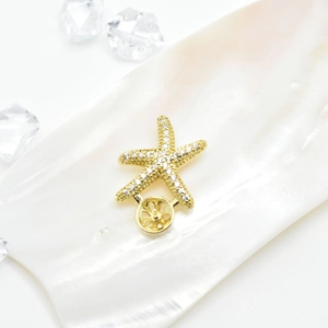 Pave starfish jewelry setting for pearls in gold finish with rabbit ear bail detail
