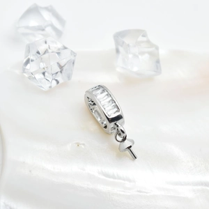 Silver 18k pendant connector with baguette cubic zirconia for necklace jewelry making