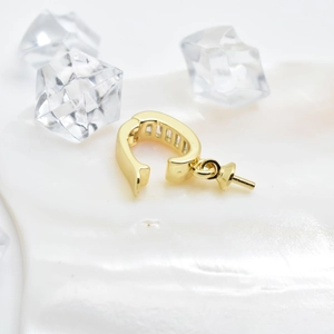 18k gold plated pendant bail clasp with zircon stones on a white pearlescent base