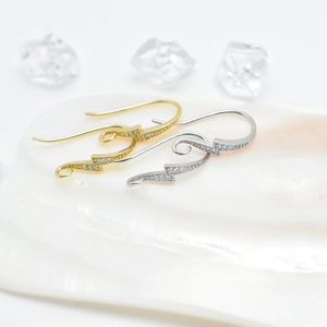 Lightning bolt zircon earrings hooks in 18k gold and silver plating for DIY jewelry