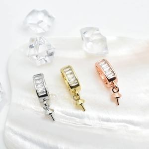 Copper Zirconia Pendant Bail Clasp Connector For Necklace Jewelry Making DIY Finding For Half Drilled Artificial Pearl Women Accessories