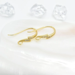 Lightning Bolt Copper Ear Hooks With 925 Sterling Silver Earring Post Gold Plated Zircon DIY Jewelry Finding Accessories For Women