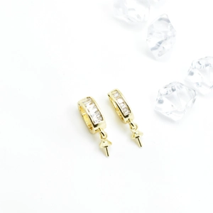 Golden rectangular zirconia pendant connector with needle for DIY jewelry making