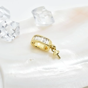 Gold rectangular zircon pendant bail connector with pearl pin for jewelry making