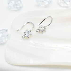 DIY six-claw cubic zirconia earring hooks with high-polished silver metal finish