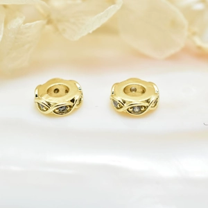 18k gold plated wheel spacers with twisted micro-pave white zircon for DIY jewelry
