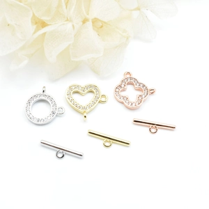 Kupfer Strass Knebelverschluss Set Für Schmuckherstellung Herz Kreis Kleeblatt Form DIY Halskette Armband Verschluss Ohne Kette Damen Schmuck