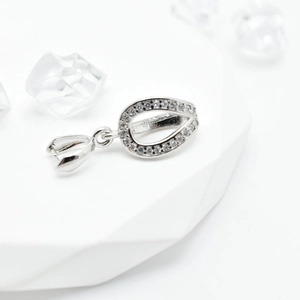 Silver V-shape pendant bail with white cubic zirconia pavé for DIY jewelry making