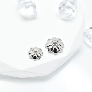 Exquisite silver flower bead caps with micro-pave crystals for jewelry making