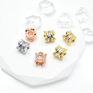 Copper Micro Pave Cubic Zirconia Barrel Spacer Charm Bead For DIY Bracelet Jewelry Making Fashion Women Accessory