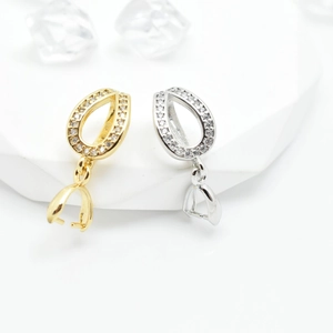 Gold and silver V-shaped bail connectors with micro-pave cubic zirconia for DIY jewelry