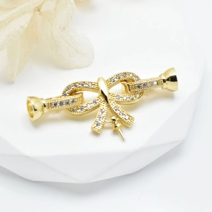 Goldschleife-Schmuckverbinder mit Zirkonia-Mikropavé für DIY-Halsketten und Anhänger