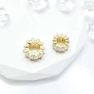 Pair of gold plated column charms with pavé cubic zirconia for DIY jewelry making
