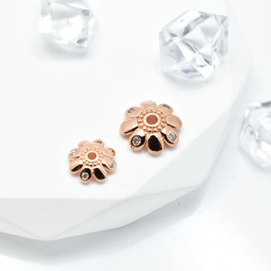 Rose gold daisy flower petal beads with micro-pave zircons for DIY jewelry making