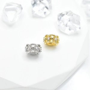 Micro-set hollow lace spacer beads in gold and silver finish with white zircon for DIY jewelry