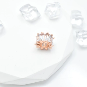 Rose gold plated cylindrical bead with rectangular zircon pavé for DIY jewelry making