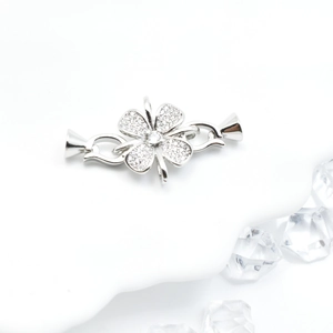 Silver four leaf clover connector clasp with sparkling zircons for DIY jewelry making