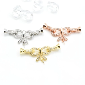 Connettori per gioielli a forma di fiocco con zirconi in oro, argento e oro rosa